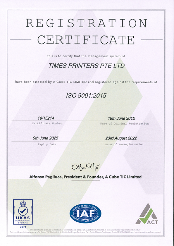 TIMES PRINTERS PTE LTD - ISO 9001 Certificate-1