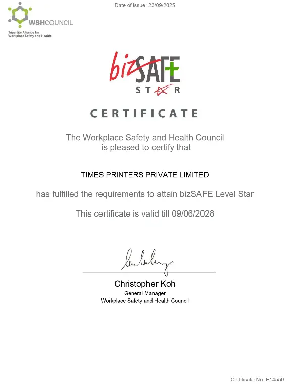 TIMES PRINTERS PTE LTD bizSafe star cert